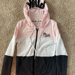 PINK Pink, White, and Black Zip-Up Hoodie Size Small